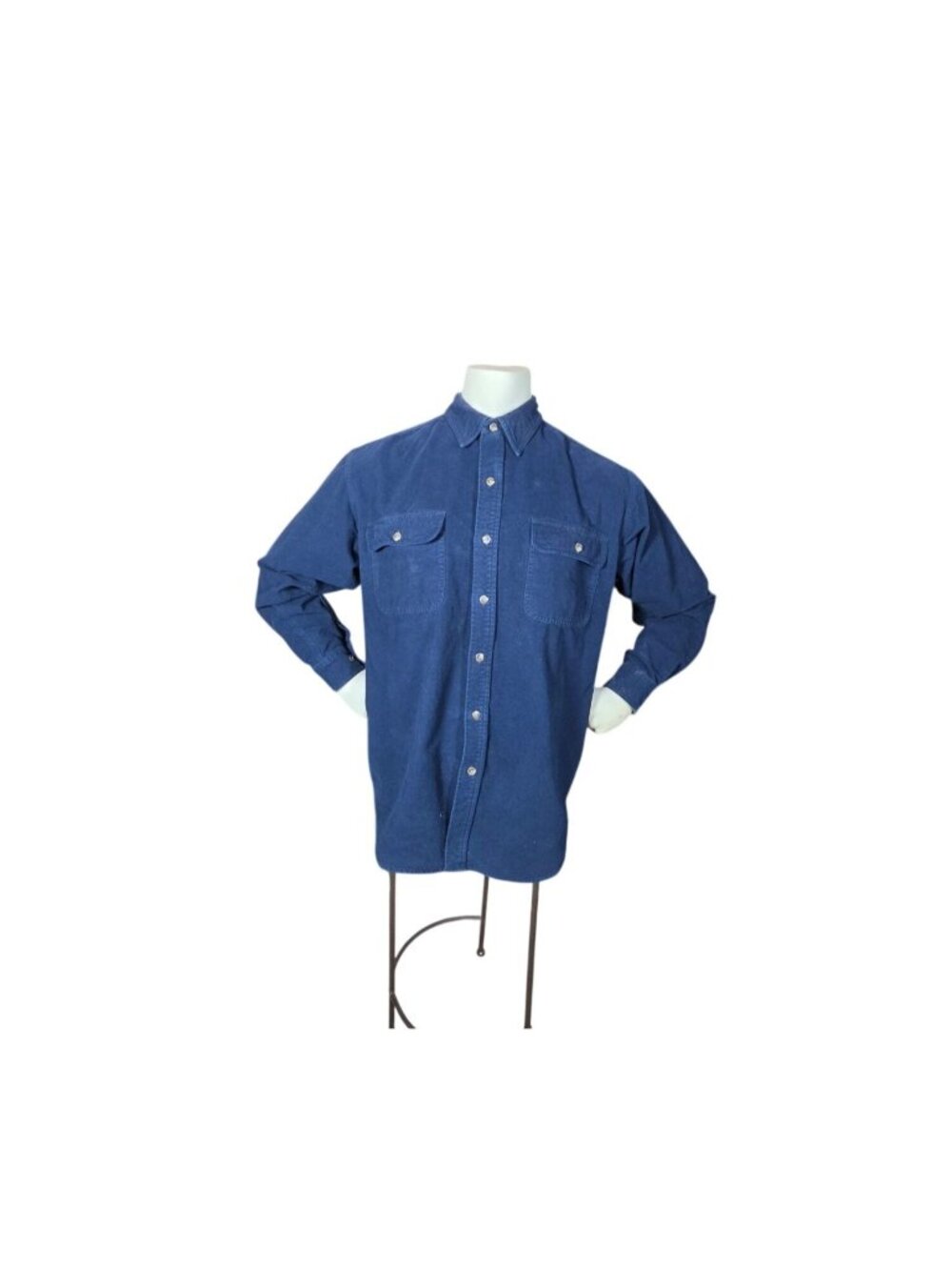 VTG Gander Mountain Guide Series Men L Heavy Cotton Denim Work Shirt Navy Flaw